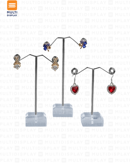 Exhibidor de Arete T Metalico Base Acrilico Set de 3, Transparente