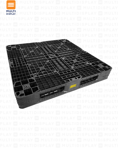 Pallet Plastico de Segunda, Perimetro Completo, 6 Patines, 4 Entradas, 3000kg, 110x15x110cm, Negro