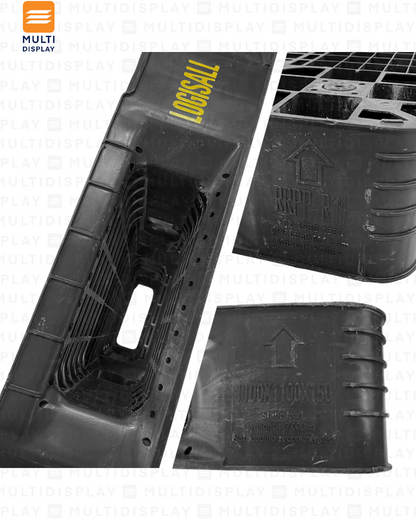 Pallet Plastico de Segunda, Perimetro Completo, 6 Patines, 4 Entradas, 3000kg, 110x15x110cm, Negro