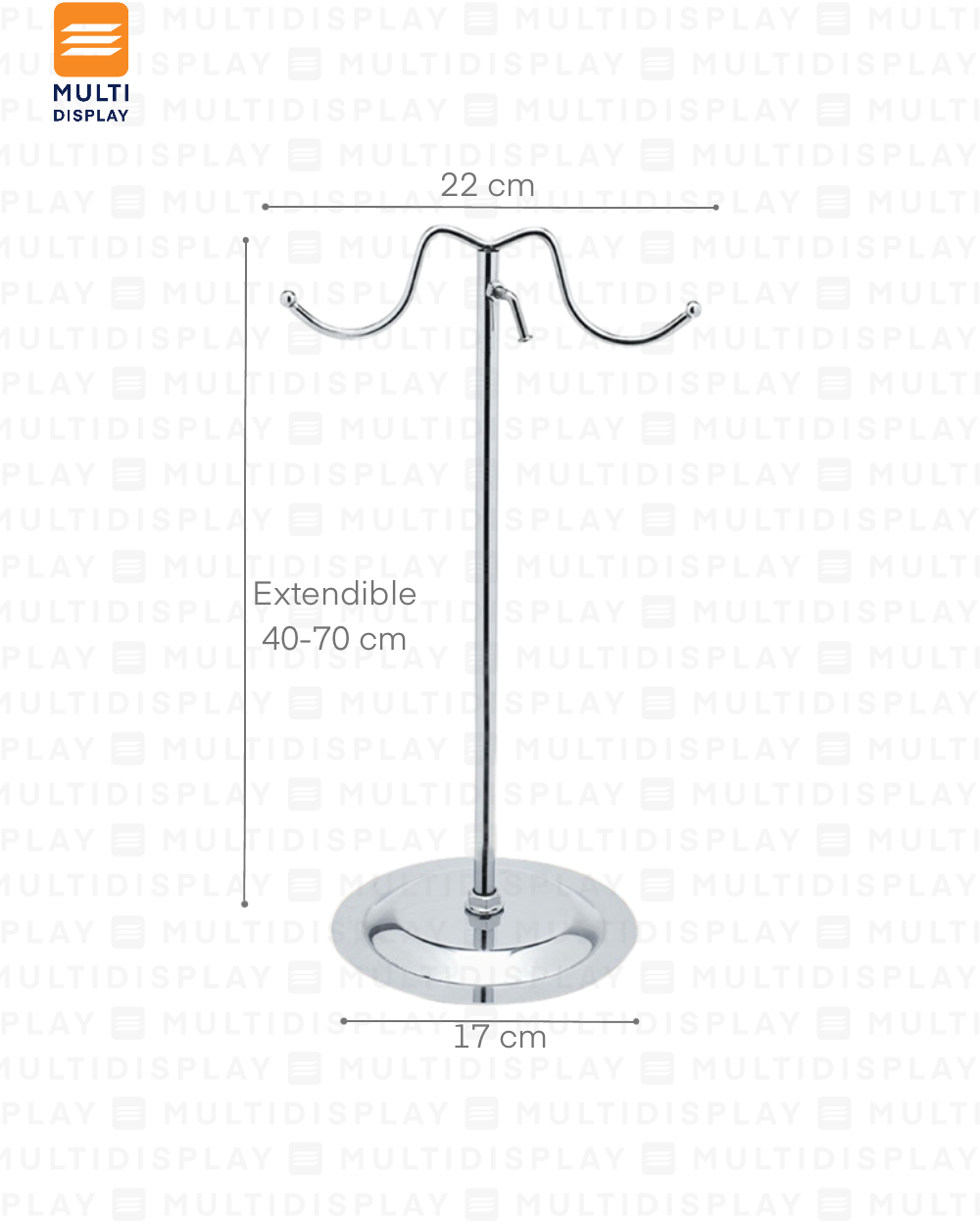 Base para Exhibicion de Bolso Doble Ajustable, 22x70cm, Cromado