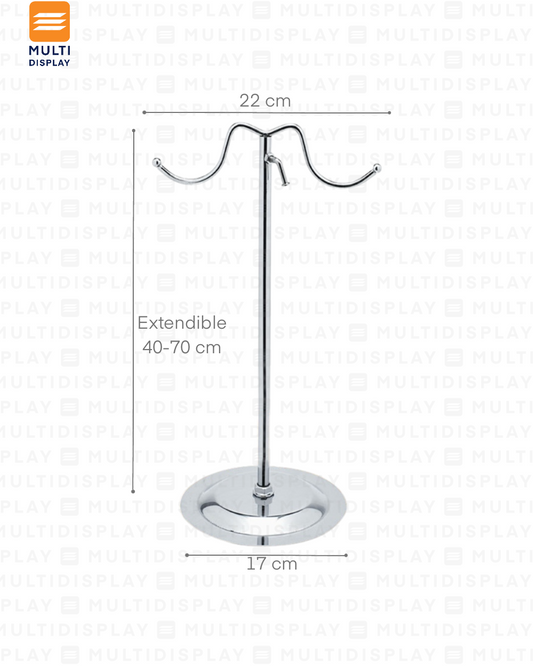 Base para Exhibicion de Bolso Doble Ajustable, 22x70cm, Cromado