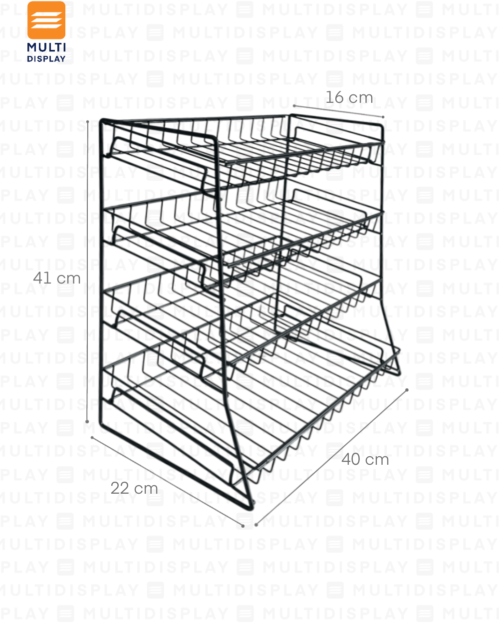 Mini Estante de Impulso, Torre Mallado 4 Niveles 40x22x41cm, Negro