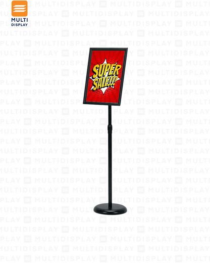 Portabanner Piso Elevado A3 21x29cm Metalico base Redondo, Negro