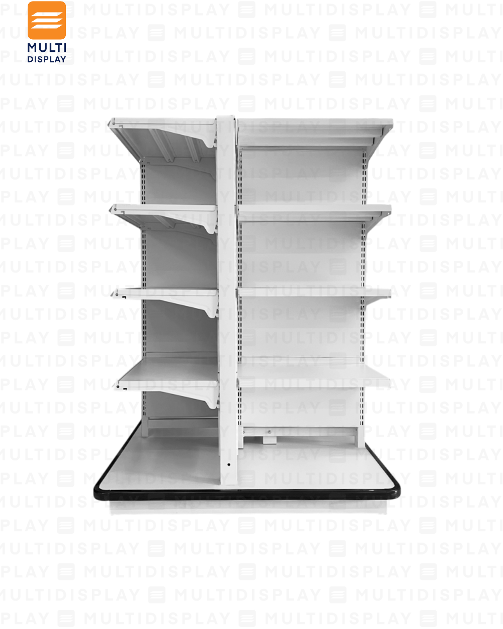 Gondola 4 Lados Central de Piso 108x108x141cm 5 Tablilla con Base, Liso Blanco, 60kg