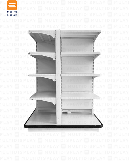 Gondola 4 Lados Central de Piso 108x108x141cm 5 Tablilla con Base, Liso Blanco, 60kg