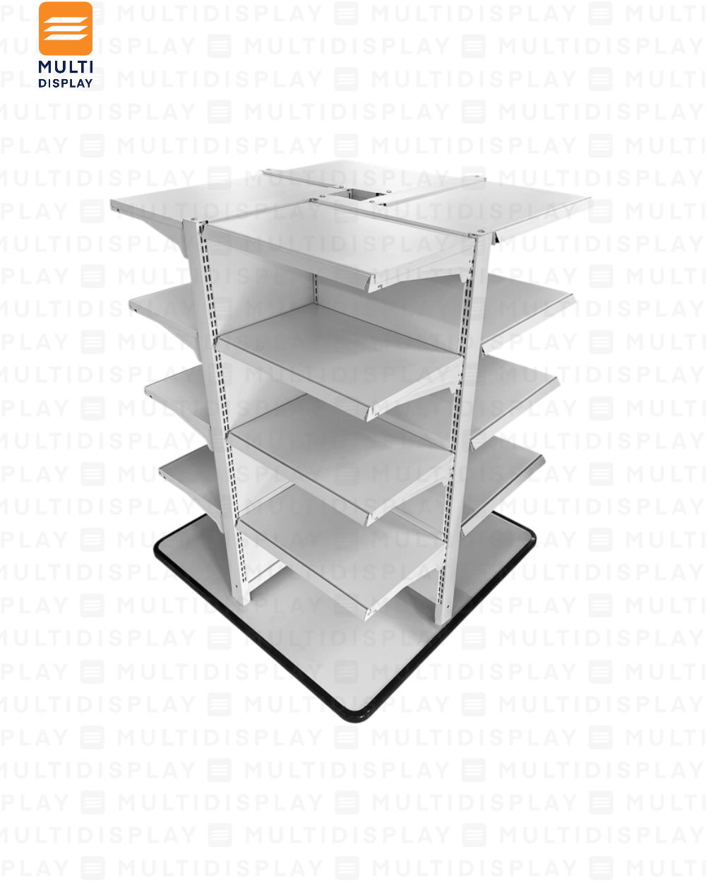 Gondola 4 Lados Central de Piso 108x108x141cm 5 Tablilla con Base, Liso Blanco, 60kg