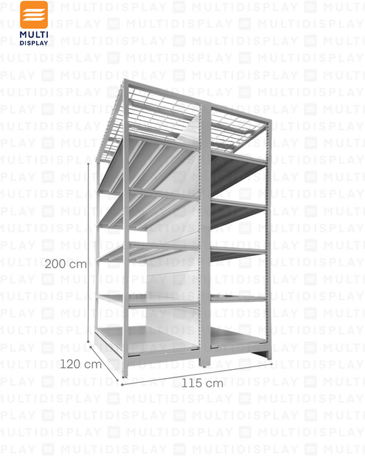 Gondola Doble 4 Postes Inicial 120x115x200cm 6 Tablillas, Liso Blanco, 225kg