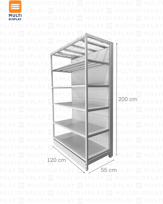 Gondola Pared 4 Postes Inicial 120x55x200cm 6 Tablillas, Liso Blanco, 250kg