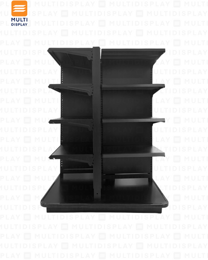 Gondola 4 Lados Central de Piso 108x108x141cm 5 Tablilla con Base, Liso Negro, 60kg