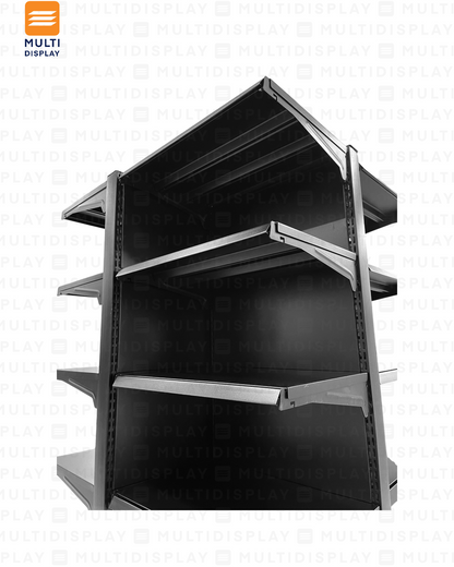 Gondola 4 Lados Central de Piso 108x108x141cm 5 Tablilla con Base, Liso Negro, 60kg