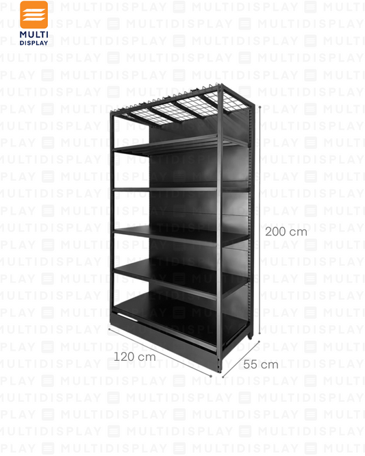 Gondola Pared 4 Postes Inicial 120x55x200cm 6 Tablillas, Liso Negro, 250kg