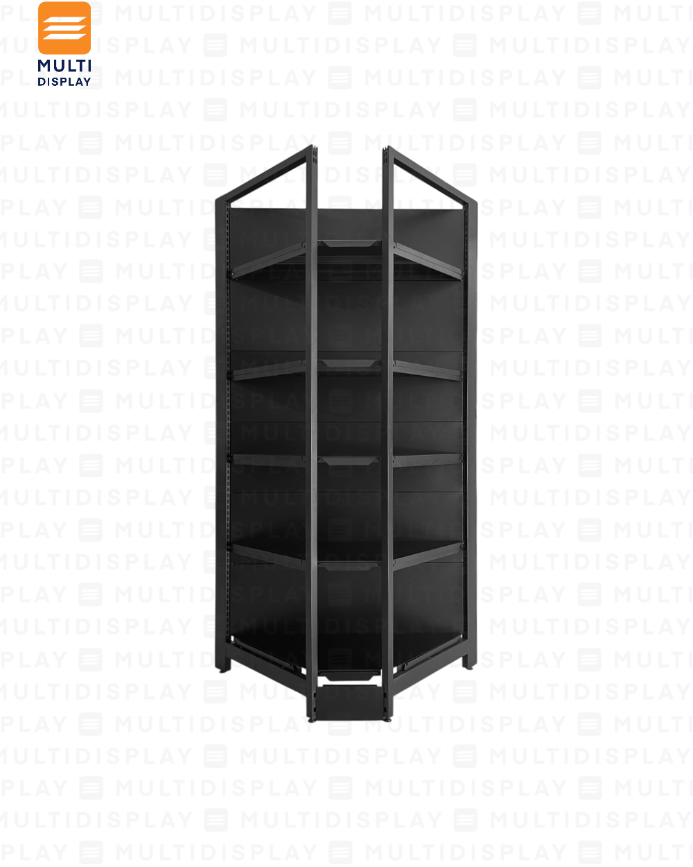 Gondola Esquinera 4 Postes 61x61x200cm 5 Tablillas, Liso Negro, 250kg