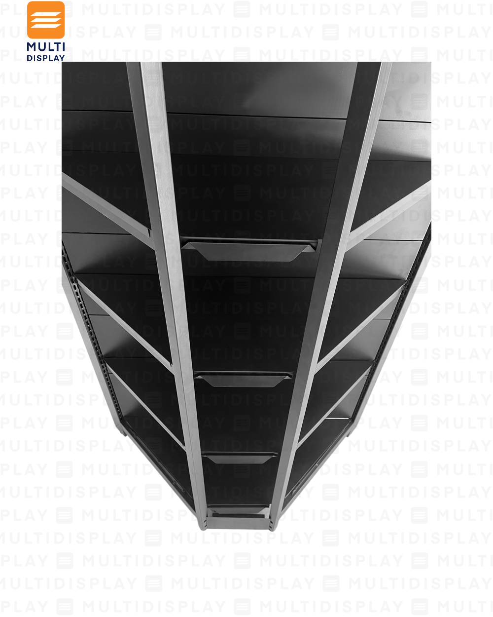 Gondola Esquinera 4 Postes 61x61x200cm 5 Tablillas, Liso Negro, 250kg