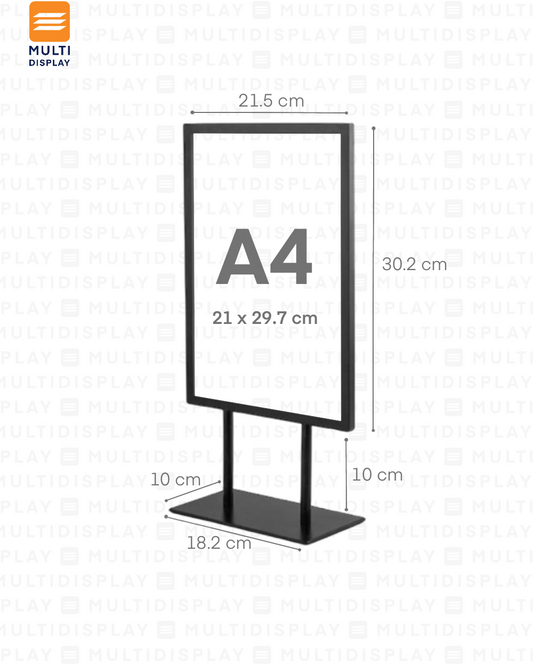 Portabanner A4 Acero Inoxidable Marco Elevado para Mesa, Negro