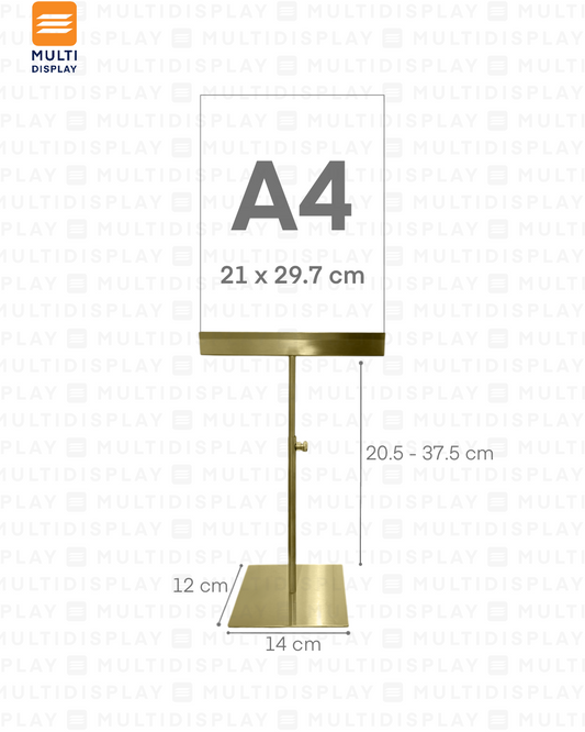 Portabanner A4 Acero Inoxidable U Extendible para Mesa, Dorado