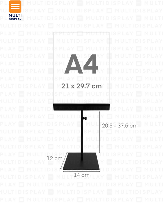 Portabanner A4 Acero Inoxidable U Extendible para Mesa, Negro