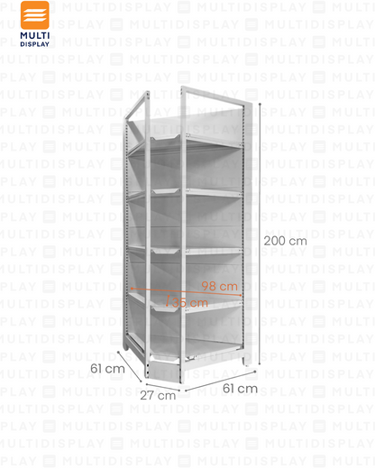 Gondola Esquinera 4 Postes 61x61x200cm 5 Tablillas, Liso Blanco, 225kg