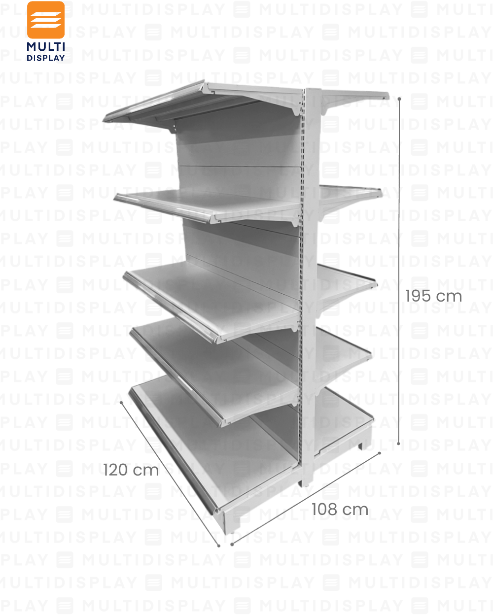 Gondola Doble HD Inicial 120x108x195cm 5 Tablillas, Liso Blanco, 140kg
