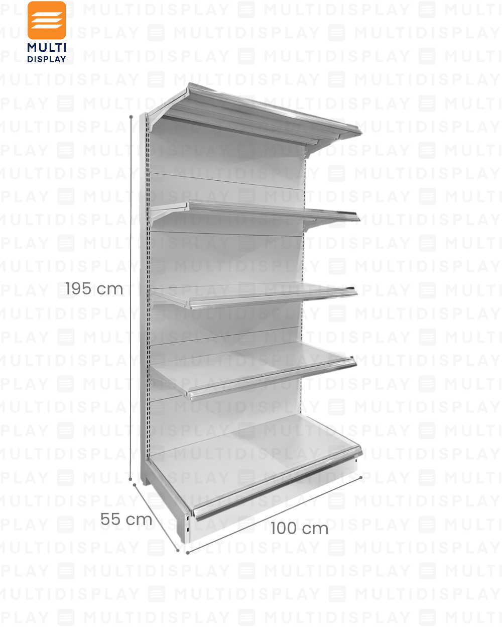 Gondola Frontal HD Inicial 100x55x195cm 5 Tablillas, Liso Blanco, 140kg
