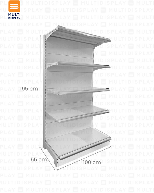 Gondola Frontal HD Inicial 100x55x195cm 5 Tablillas, Liso Blanco, 140kg