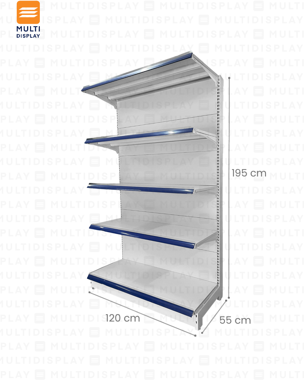 Gondola Pared HD Inicial 120x55x195cm 5 Tablillas, Liso Blanco, 140kg