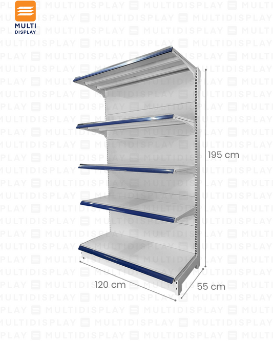 Gondola Pared HD Inicial 120x55x195cm 5 Tablillas, Liso Blanco, 140kg