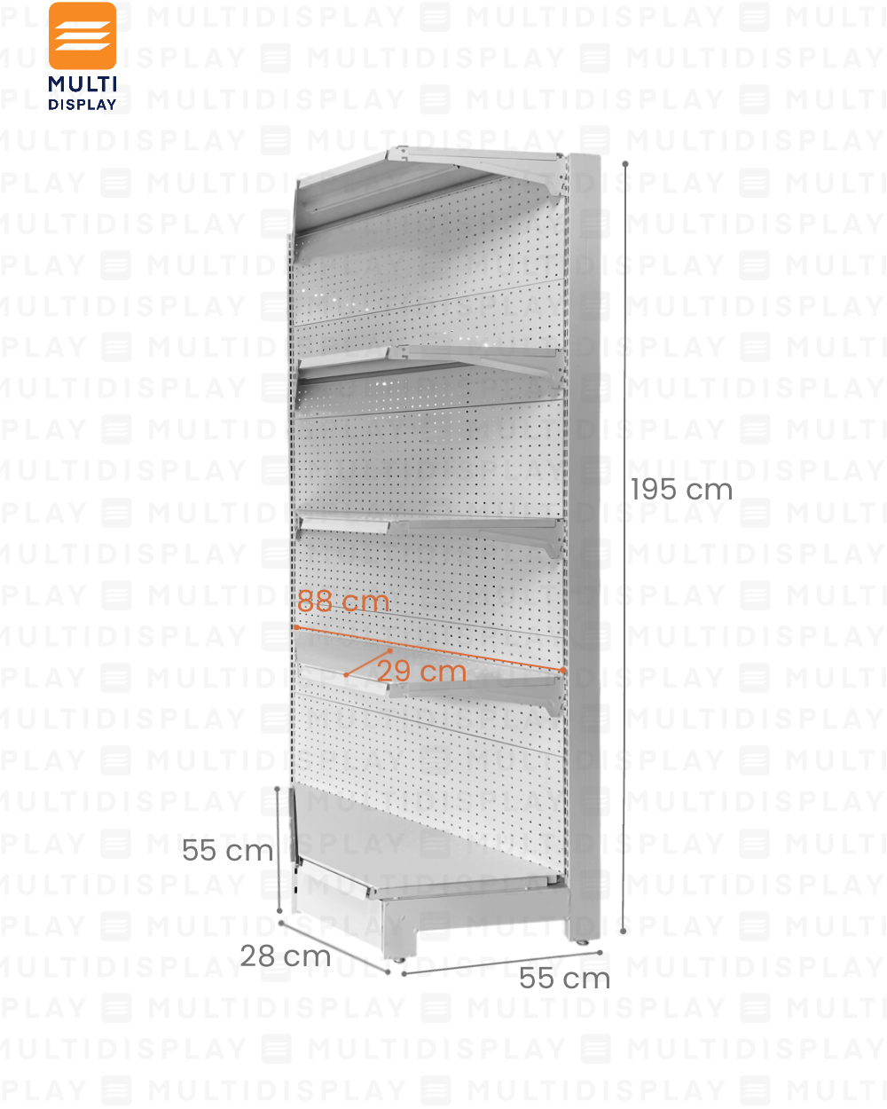 Gondola Esquinera HD 55x55x195cm 5 Tablillas, Perf. Blanco, 140kg