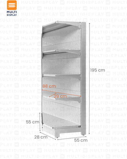 Gondola Esquinera HD 55x55x195cm 5 Tablillas, Perf. Blanco, 140kg