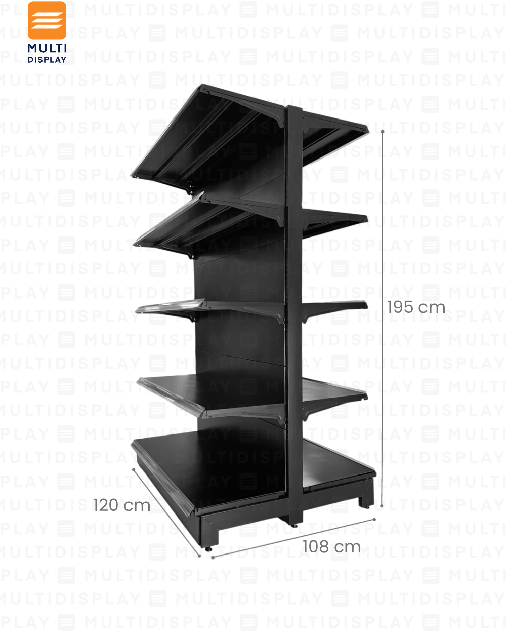 Gondola Doble HD Inicial 120x108x195cm 5 Tablillas, Liso Negro, 140kg