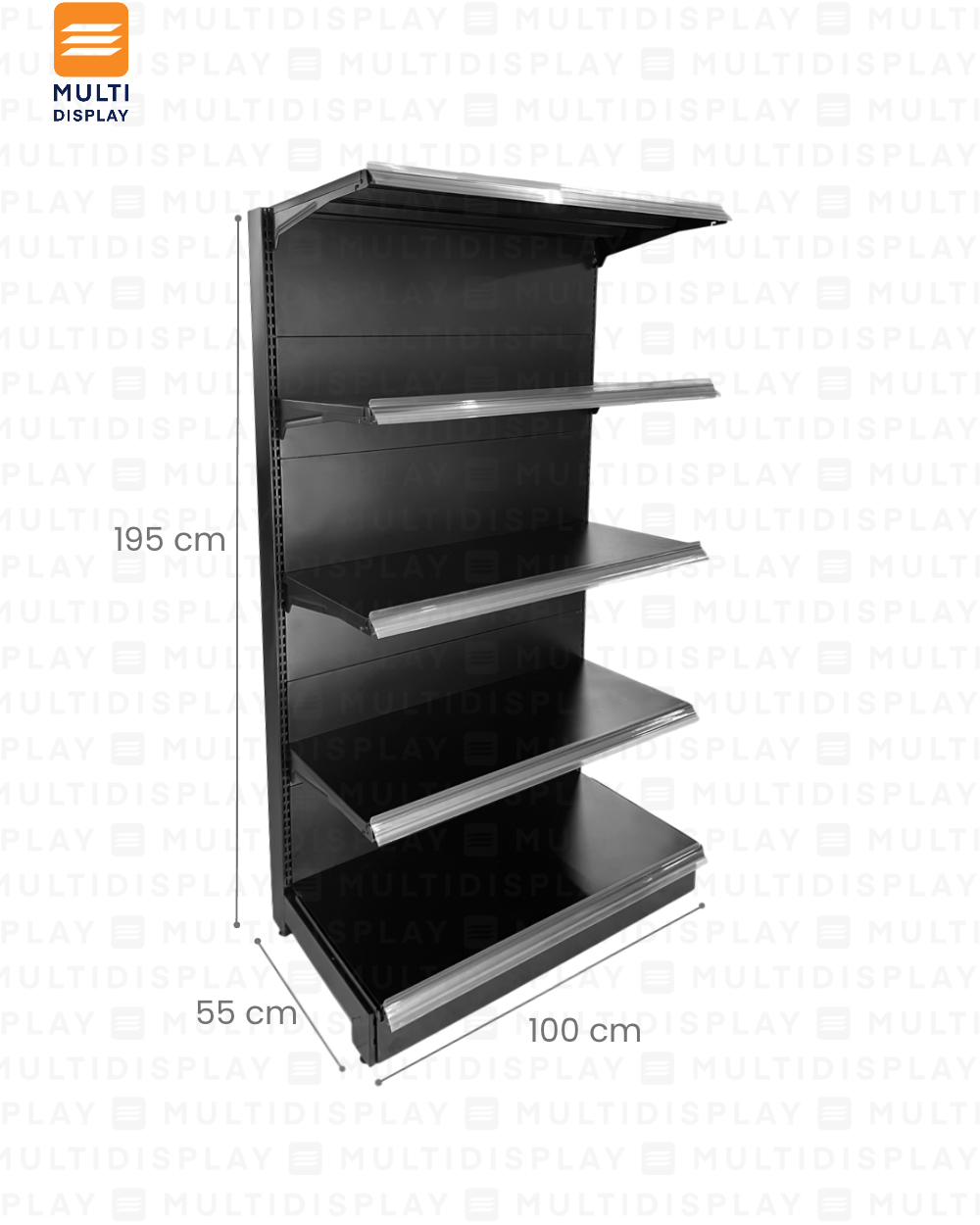 Gondola Frontal HD Inicial 100x55x195cm 5 Tablillas, Liso Negro, 140kg