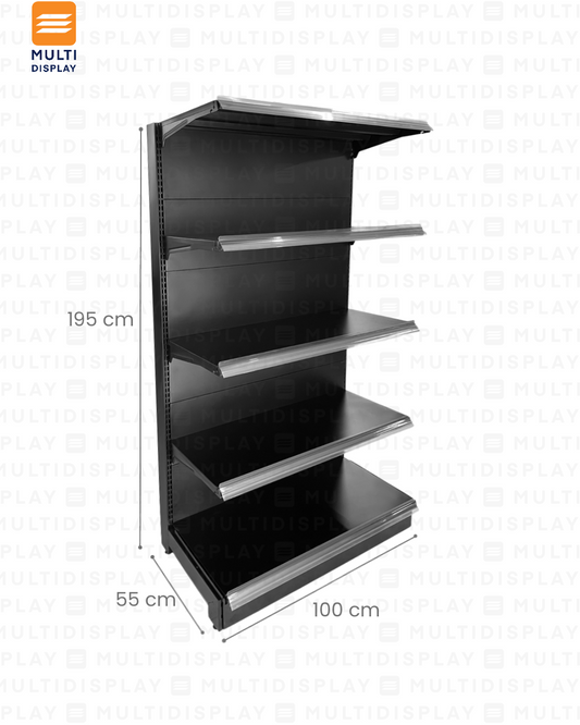 Gondola Frontal HD Inicial 100x55x195cm 5 Tablillas, Liso Negro, 140kg