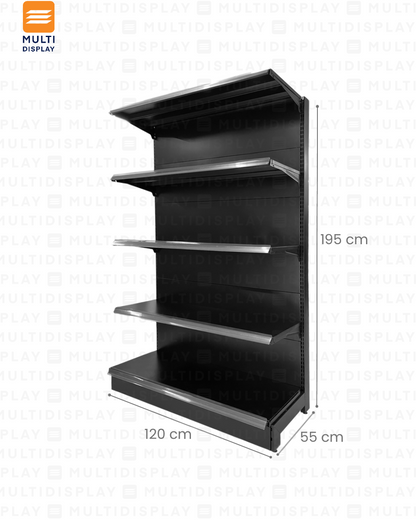 Gondola Pared HD Inicial 120x55x195cm 5 Tablillas, Liso Negro, 140kg