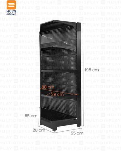 Gondola Esquinera HD 55x55x195cm 5 Tablillas, Perf. Negro, 140kg