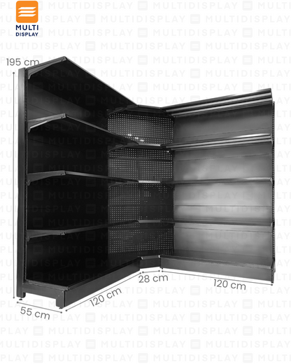 Gondola Esquinera HD 55x55x195cm 5 Tablillas, Perf. Negro, 140kg