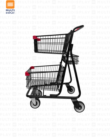 Carretilla de Supermercado Doble 100L con Cesta, Metal Negro