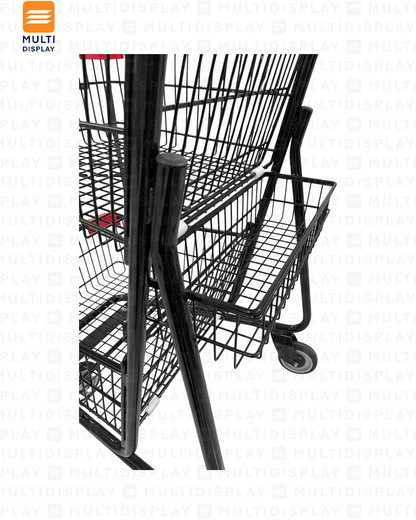 Carretilla de Supermercado Doble 100L con Cesta, Metal Negro