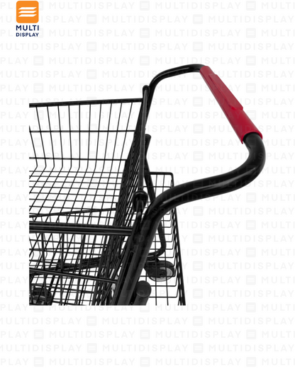 Carretilla de Supermercado Doble 100L con Cesta, Metal Negro