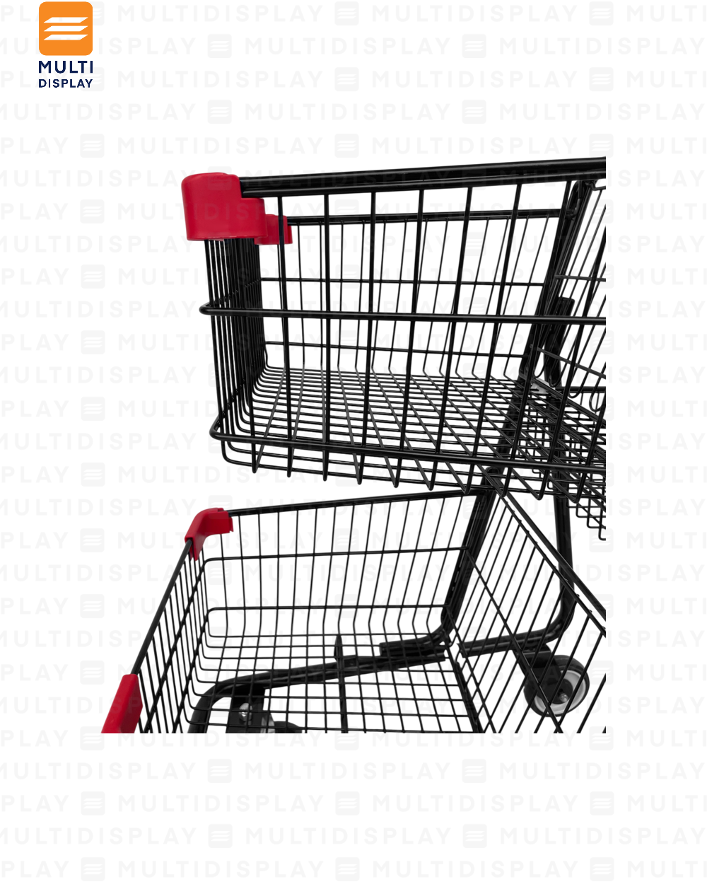 Carretilla de Supermercado Doble 100L con Cesta, Metal Negro