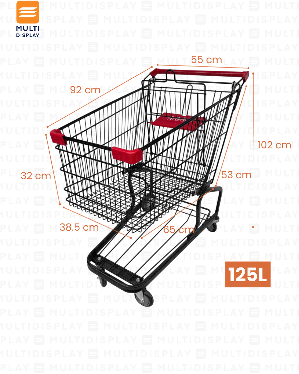 Carretilla de Supermercado 125L con Nivel Base, Metal Negro