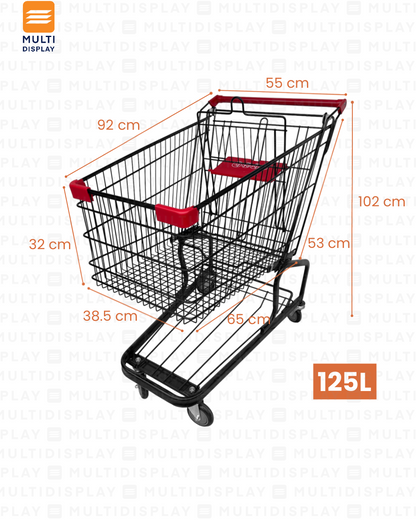 Carretilla de Supermercado 125L con Nivel Base, Metal Negro