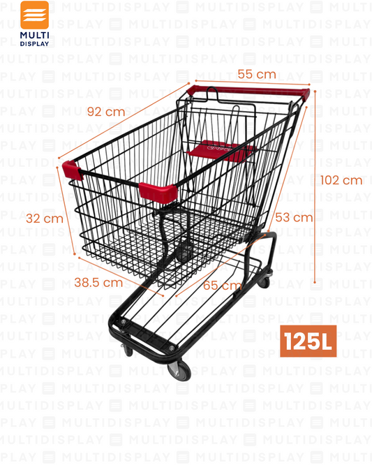 Carretilla de Supermercado 125L con Nivel Base, Metal Negro