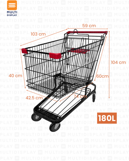 Carretilla de Supermercado 180L con Nivel Base, Metal Negro
