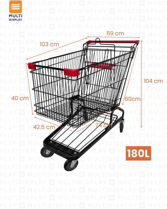 Carretilla de Supermercado 180L con Nivel Base, Metal Negro