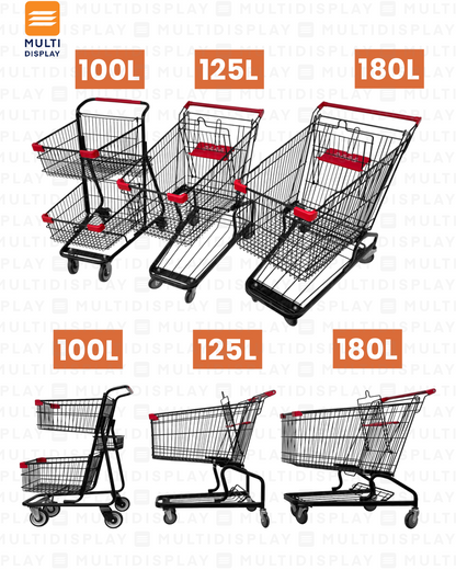 Carretilla de Supermercado 180L con Nivel Base, Metal Negro
