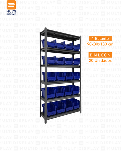 Estante De Almacenamiento Mediano, 6 Niveles Ajustable, Set 20 Cajas Bin L