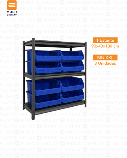 Estante De Almacenamiento Bajo, 3 Niveles Ajustable, Set 8 Cajas Bin XXL