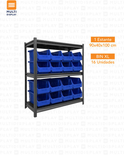 Estante De Almacenamiento Bajo, 3 Niveles Ajustable, Set 16 Cajas Bin XL