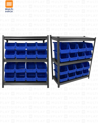 Estante De Almacenamiento Bajo, 3 Niveles Ajustable, Set 16 Cajas Bin XL