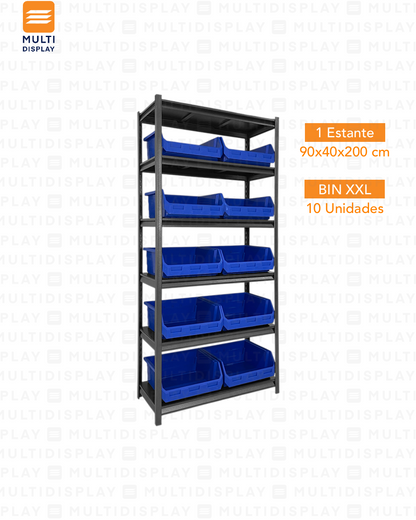 Estante De Almacenamiento Alto, 6 Niveles Ajustable, Set 10 Cajas Bin XXL
