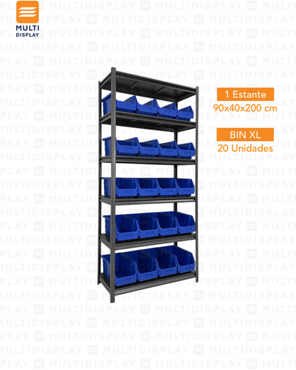 Estante De Almacenamiento Alto, 6 Niveles Ajustable, Set 20 Cajas Bin XL